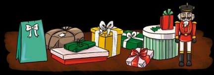 Vignette: Geschenke, Tüten und ein Nussknacker